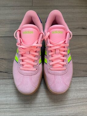 adidas Pink Sneakers with Neon Green Stripes